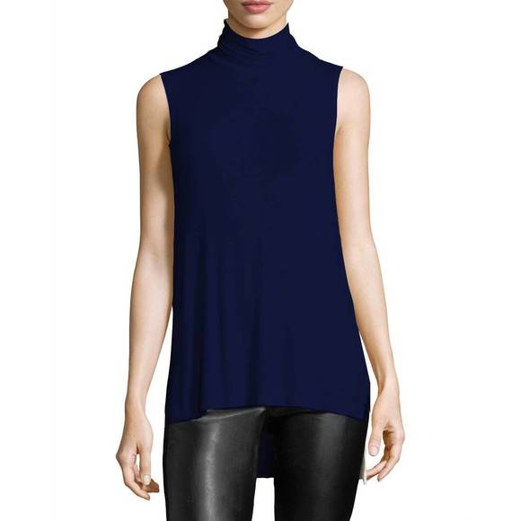 NEW THREE DOTS turtleneck rib top in blue - Picture 1 of 1